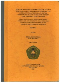 Pengaruh Leverage, Profitabilitas, Ukuran Perusahaan, Dan Solvabilitas terhadap Tax Avoidance Pada Perusahaan Sektor Pertambangan Yang Terdaftar Di Bursa Efek Indonesia Tahun 2017 -2019