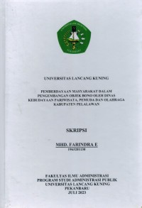 Pemberedayaan Masyarakat Dalam Pengembangan Objek Bono Oleh Dinas Kebudayaan Pariwisata, Pemuda Dan Olah  Raga Kabupaten Pelalawan