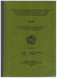 Penegakan Hukum Terhadap Tindak Pidana Pemalsuan surat Hasil Polymerase Chain Reaction Menurut Kitab Undang-Undang Hukum Pidana Paal 263 Tentang Pemalsuan Surat Di Pekanbaru