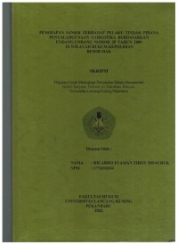 Penerapan Sanksi Terhadap Pelaku Tindak Pidana Penyalahgunaan Narkotika Berdasarkan Undang-Undang Nomor 35 Tahun 2009 Di wilayah Hukum Kepolisian Resor Siak