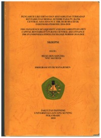 Pengaruh Likuiditas dan Solvabilitas terhadap Rentabilitas Modal Sendiri Pada PT. Bank Central Asia Finace Tbk di Bursa Efek Indonesia Periode 2014-2018