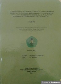 Pemasaran dan penjualan rumah dalam tahap proses pembangunan ditinjau berdasarkan undang-undang no.1 tahun 2011 tentang perumahan dan kawasan pemukiman studi di pt pratama hutama jaya