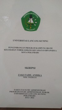 PENGEMBANGAN  PROGRAM KAMPUNG IKLIM KELURAHAN TOBEK GODANG KECAMATAN BINA WIDYA KOTA PEKANBARU