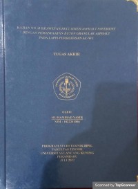 Kajian nilai keawetan reclamaimad asphalt pavement dengan pemanfaatan buton granular asphalt pada lapis perkerasan AC-WC