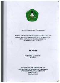 Peranan Badan Permusyawaratan Desa Dalam Perencanaan Pembangunan Desa Di Desa Muda Setia Kecamatan Bandar Seikijang Kabupaten Pelalawan