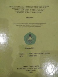 Penerapan keputusan Gubernur Riau nomor KPTS.1198/XI/2019 tentang upah minimum kabupaten/kota di provinsi Riau tahun 2020 pada cv surya indah perkasa di kota Pekanbaru